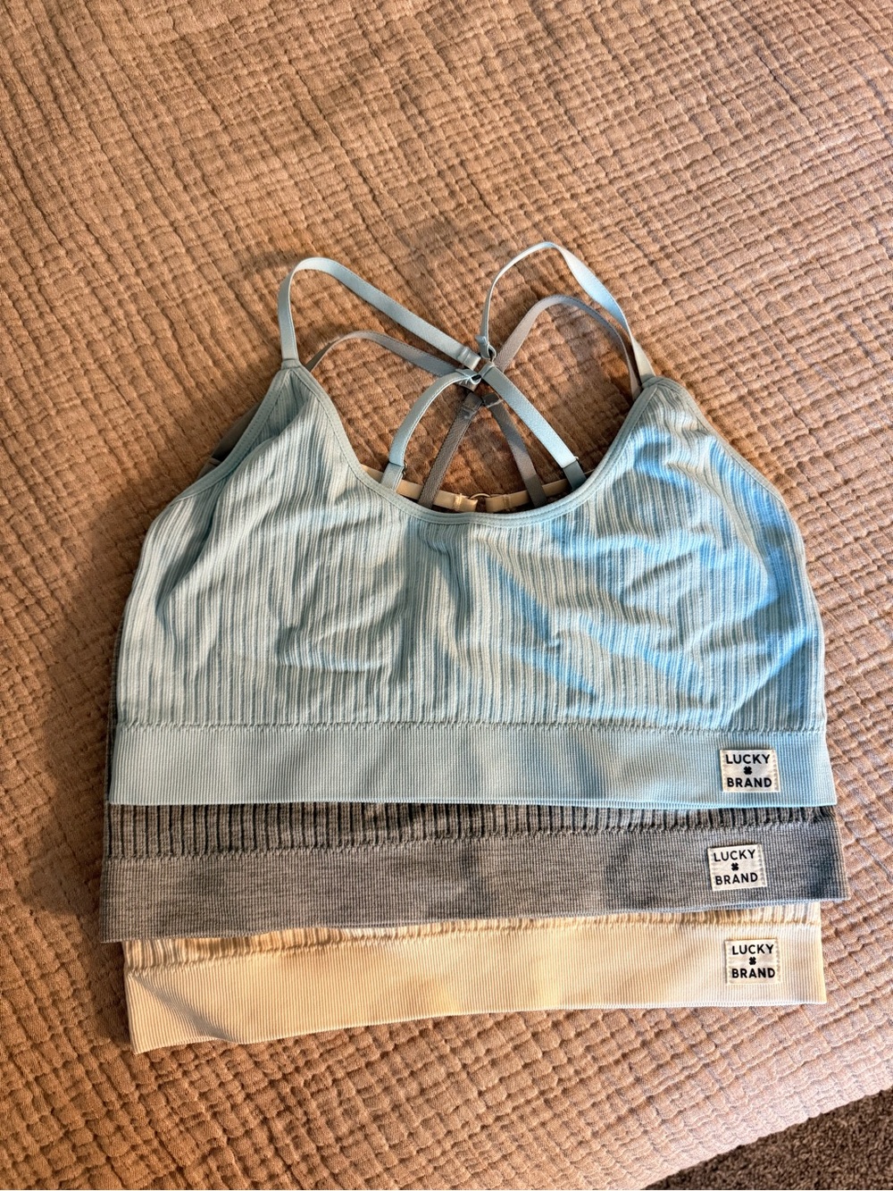 Lucky Brand Light Blue Ribbed Bralette Set
